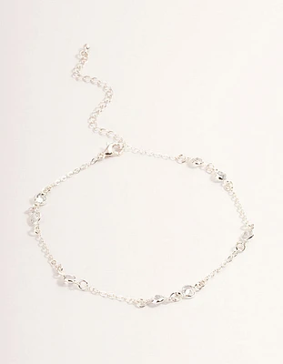 Silver Cubic Zirconia Station Anklet