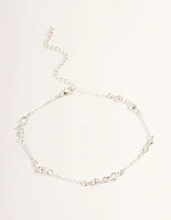 Silver Cubic Zirconia Station Anklet