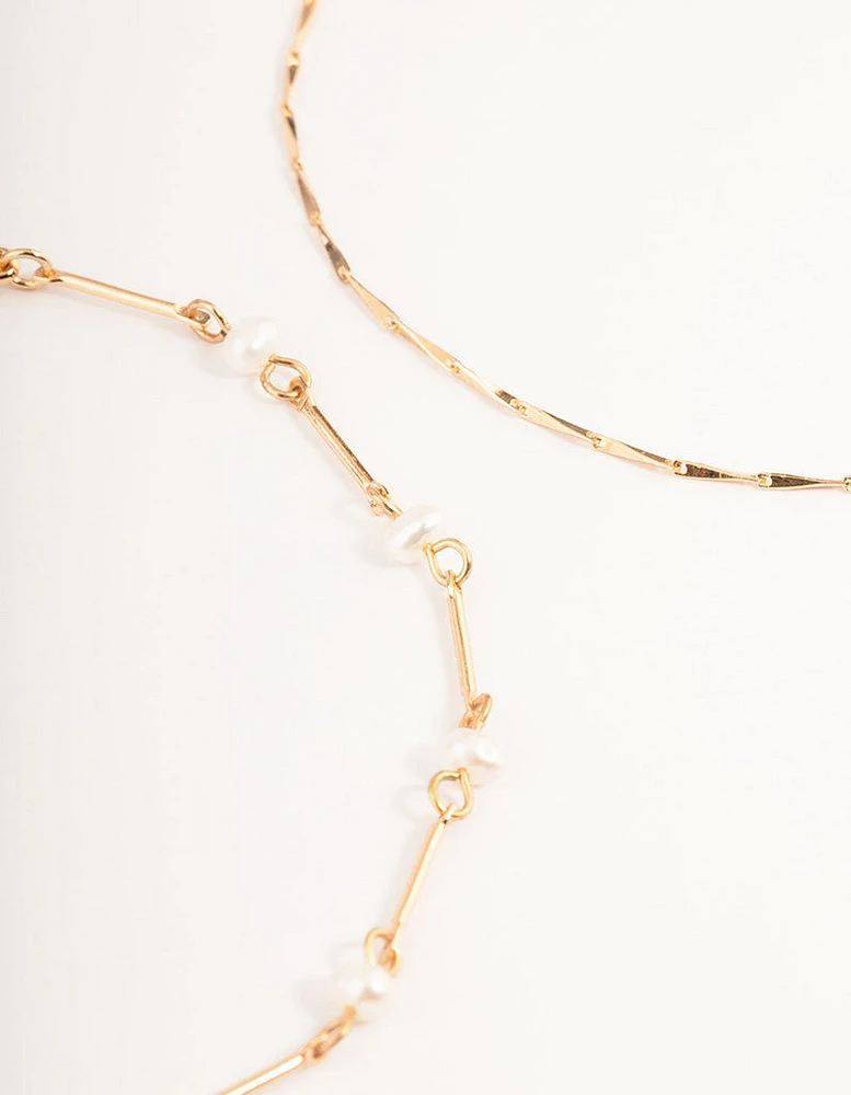 Gold Freshwater Pearl Anklet Pack