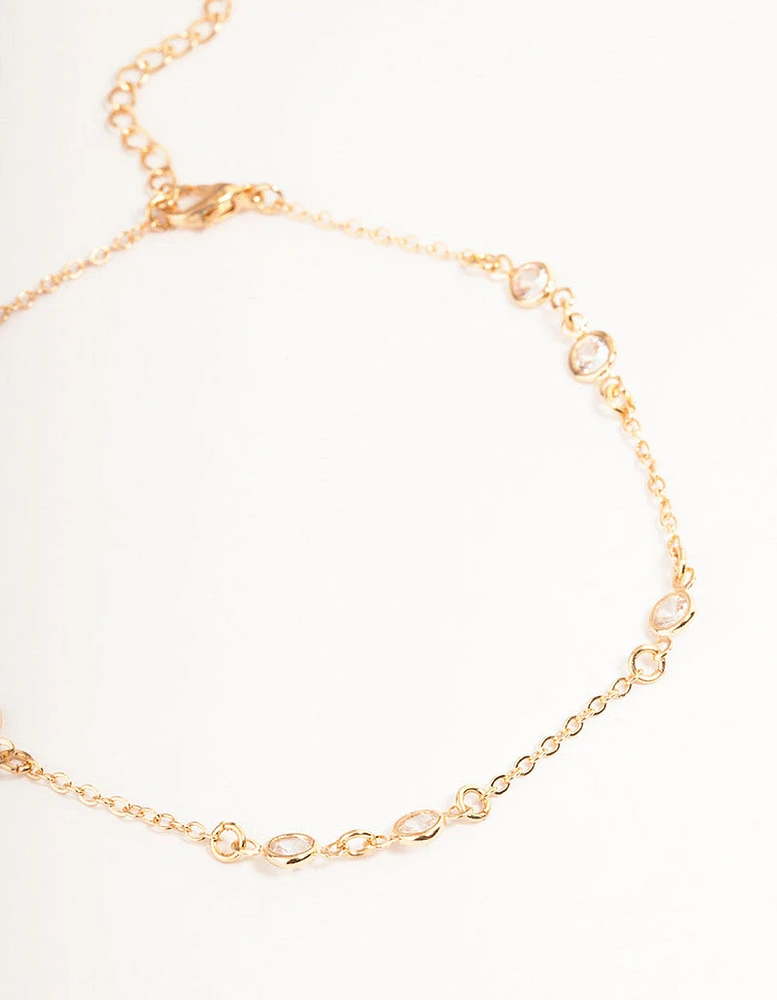 Gold Cubic Zirconia Station Anklet