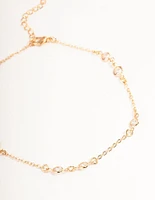 Gold Cubic Zirconia Station Anklet