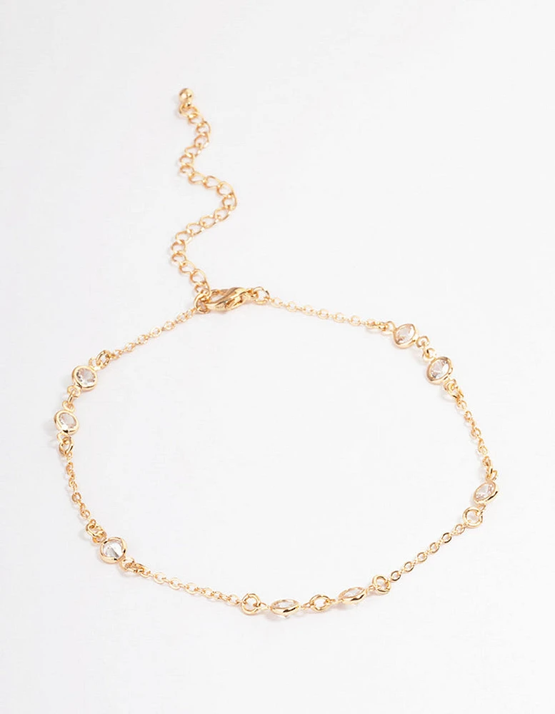 Gold Cubic Zirconia Station Anklet