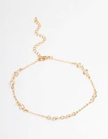 Gold Cubic Zirconia Station Anklet