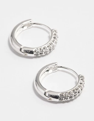 Silver Diamante Thick Huggie Earrings