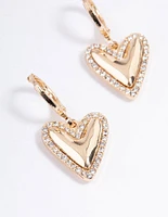 Gold Diamante Edge Heart Huggie Earrings