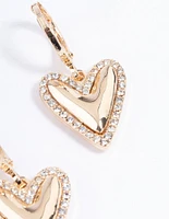 Gold Diamante Edge Heart Huggie Earrings