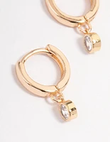 Gold Small Diamante Drop Huggie Earrings