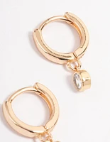 Gold Small Diamante Drop Huggie Earrings