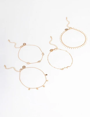 Gold Roses Bracelet & Anklet 4-Pack Set