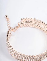 Rose Gold Spiky Four Row Diamante Bangle Cuff