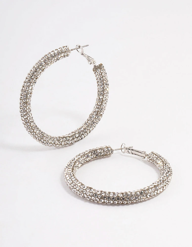 Rhodium Crust Hoop Earrings