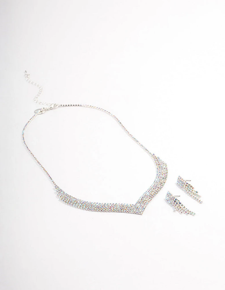 Silver DIamante Pointed Jewellery Set