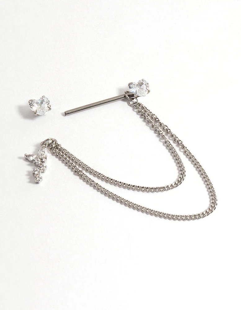 Surgical Steel Cubic Zirconia Chain Nipple Piercing