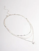 Silver Plated Square Cubic Zirconia Drop Chain Necklace