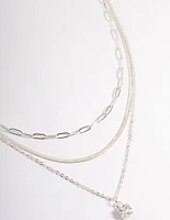 Silver Plated Square Cubic Zirconia Drop Chain Necklace