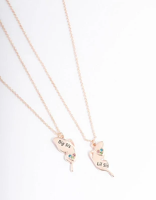 Rose Gold Butterfly Sister Necklace Pack