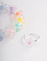 Kids Pastel Flower Stretch Bracelet & Ring Set