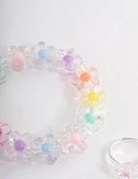 Kids Pastel Flower Stretch Bracelet & Ring Set