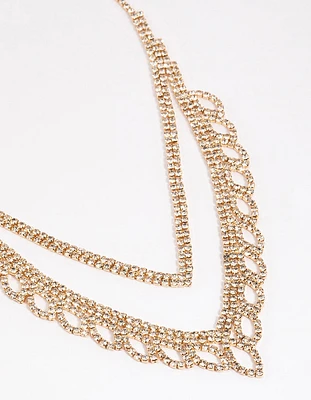 Gold Diamante Leaf Pointed Necklace