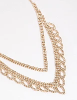 Gold Diamante Leaf Pointed Necklace