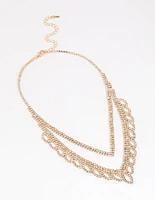 Gold Diamante Leaf Pointed Necklace