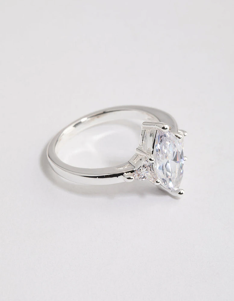 Silver Plated Precious Marquise Ring