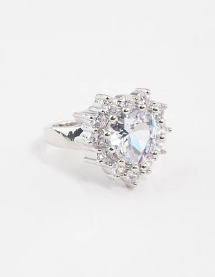 Rhodium Grand Heart Ring