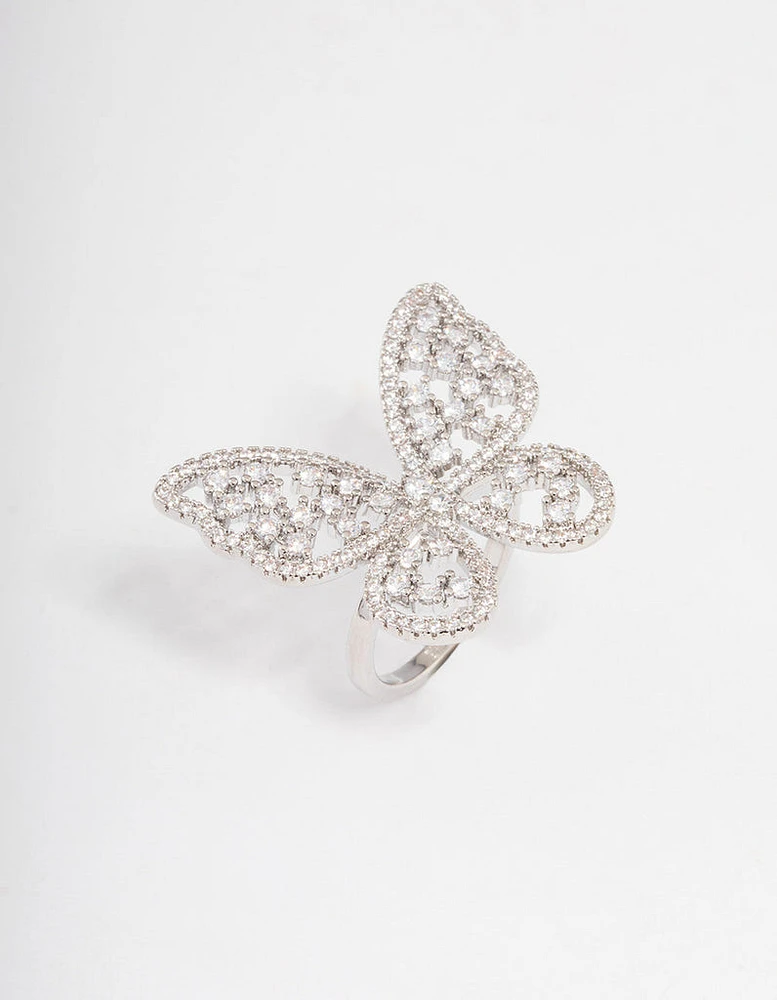 Rhodium Statement Butterfly Cocktail Ring