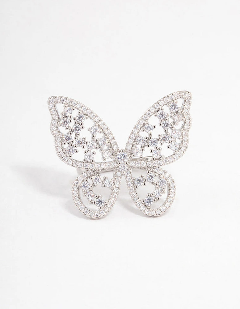 Rhodium Statement Butterfly Cocktail Ring