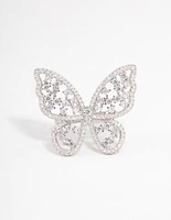 Rhodium Statement Butterfly Cocktail Ring