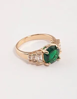 Gold & Emerald Green Round Baguette Ring