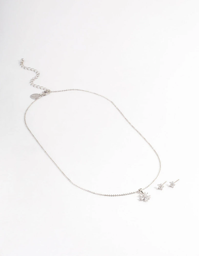 Rhodium Cubic Zirconia Flower Jewellery Set