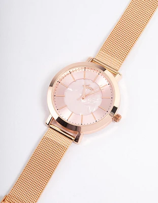 Rose Gold Coloured Mesh Watch