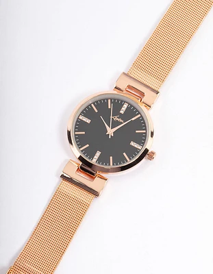 Rose Gold Bulk Trio Crystal Mesh Watch