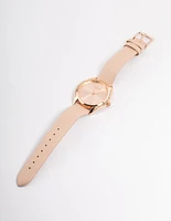 Rose Gold Coloured Diamante Scatter Faux Leather Watch
