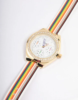 Gold Rainbow Faux Leather Strap Watch