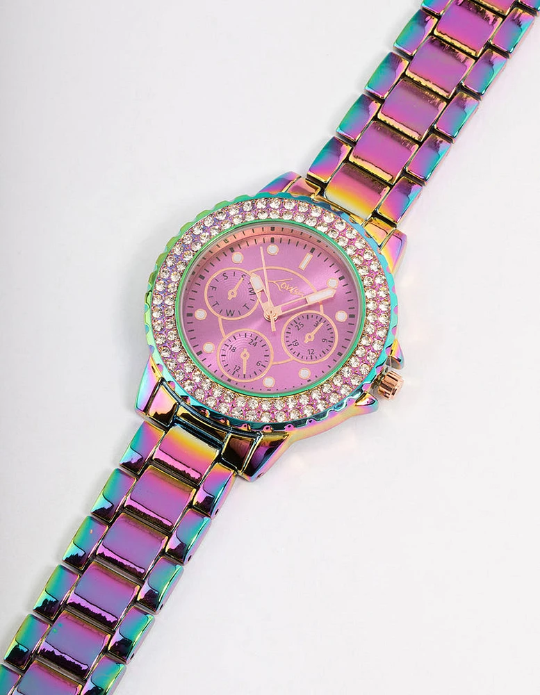 Rainbow Coloured Bling Link Watch