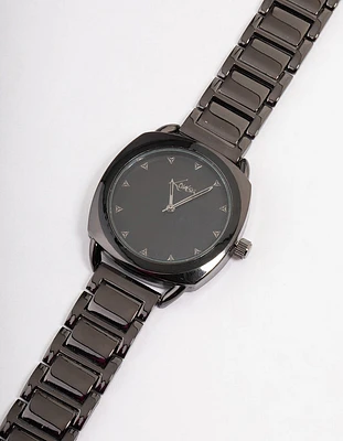 Gunmetal Coloured Square Face Link Watch