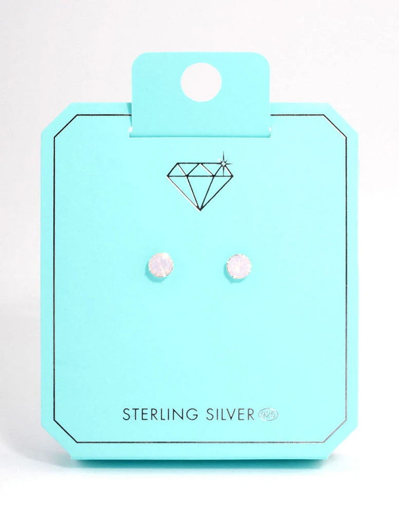 Sterling Silver Pink Opal Stud Earrings