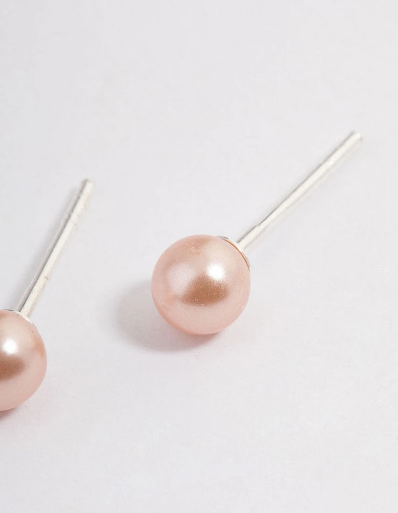 Sterling Silver Pink Pearl Stud Earrings