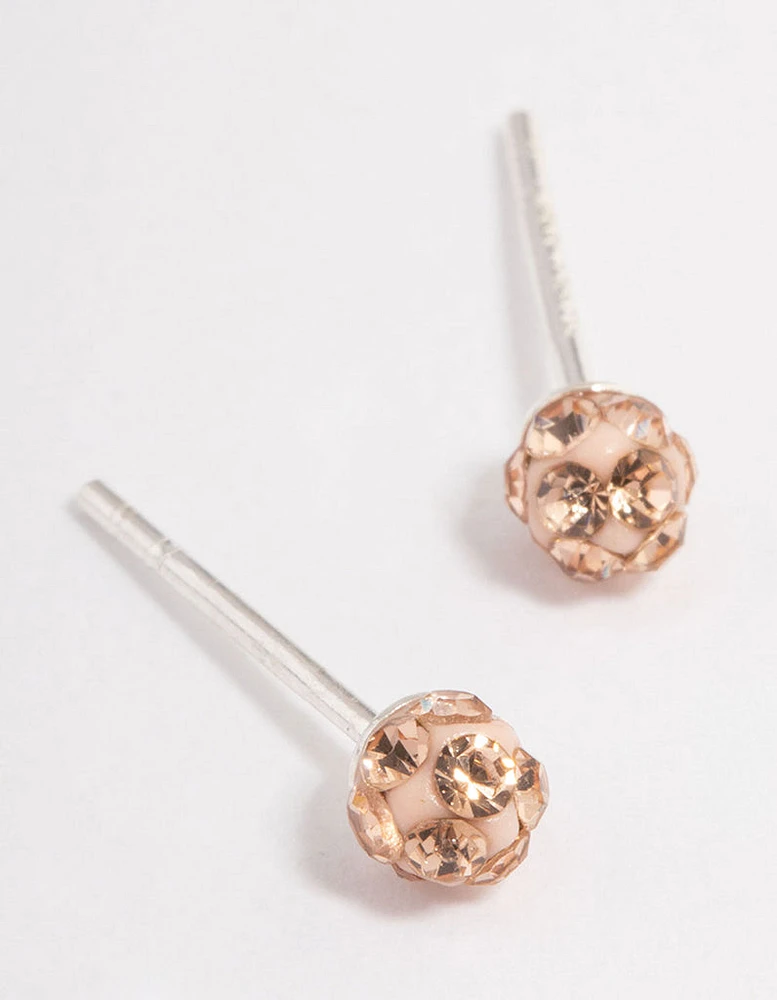 Sterling Silver Silk Pave Ball Stud Earrings