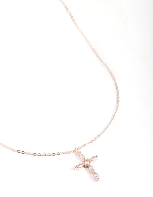 Rose Gold Classic Diamante Cross Necklace