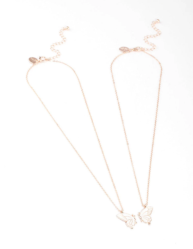 Rose Gold Best Friend Butterfly Necklace Pack