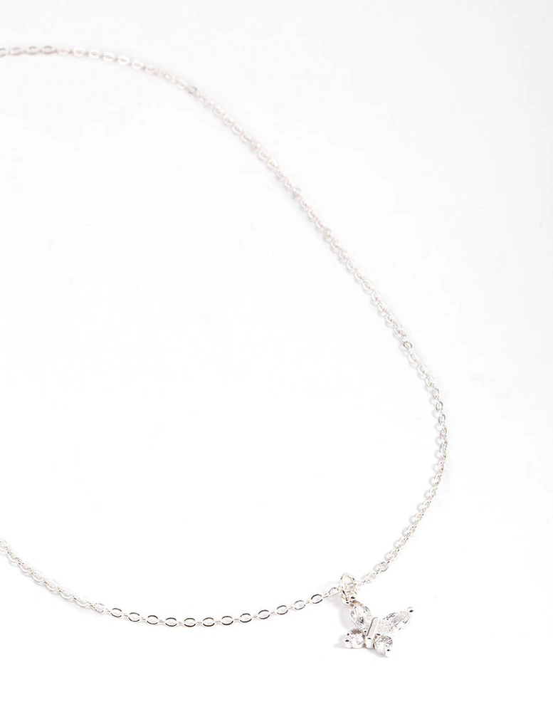 Silver Asymmetrical Butterfly Necklace