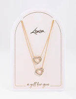 Gold Double Diamante Open Heart Necklace