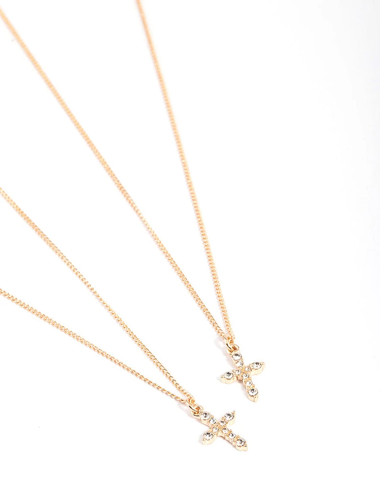 Gold Classic Diamante Cross Necklace Pack