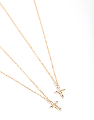 Gold Classic Diamante Cross Necklace Pack