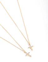 Gold Classic Diamante Cross Necklace Pack