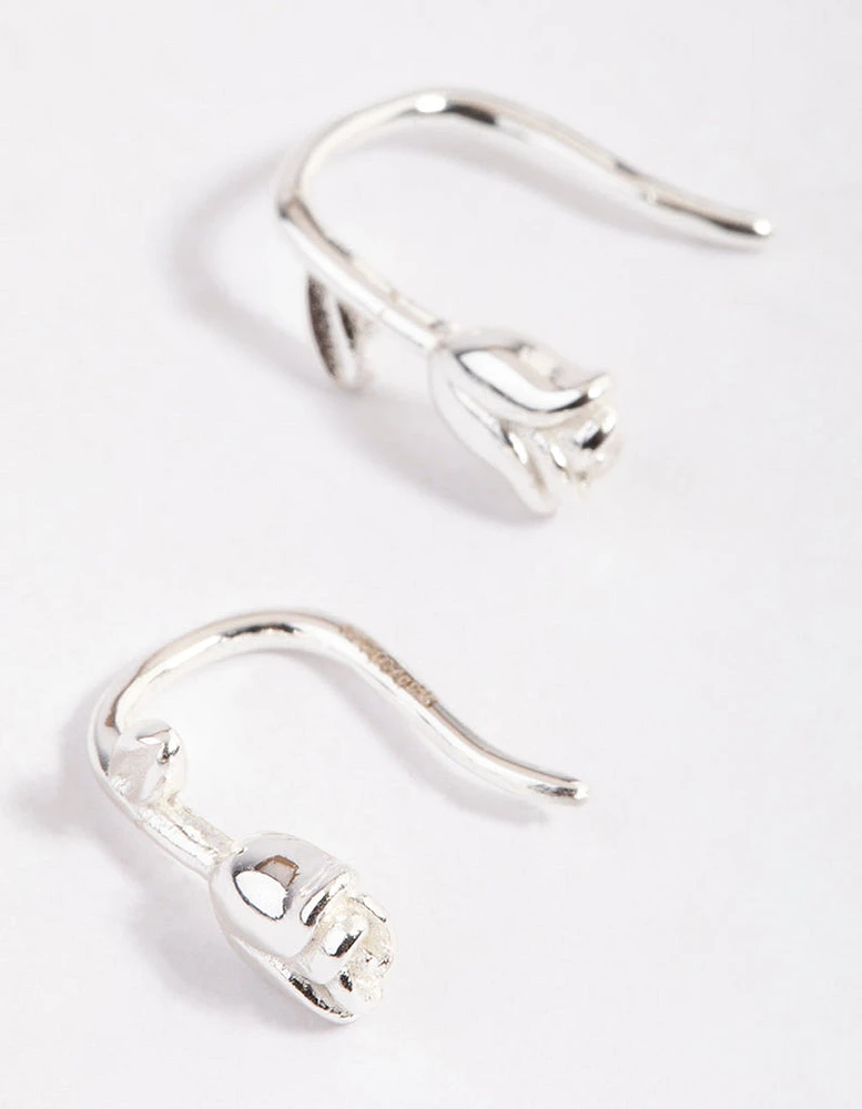 Sterling Silver Rose Drop Hoop Earrings