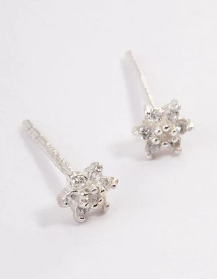 Sterling Silver Cubic Zirconia Flower Stud Earrings
